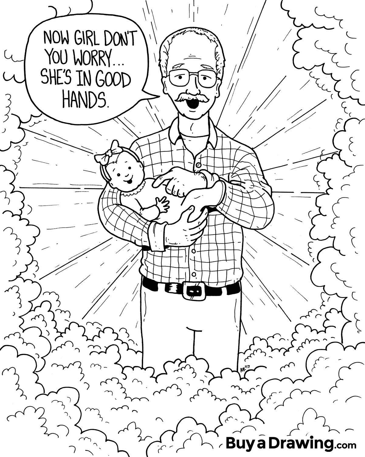 1201x1500 Drawing Of A Grandfather And His Granddaughter In Heaven