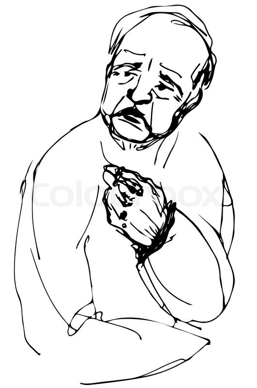 530x800 Black And White Vector Sketch Bald Grandfather Looking Away