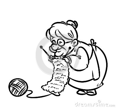 400x374 Grandmother Knits Cartoon Illustration Doodle Contour W