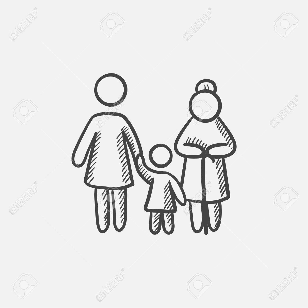 1300x1300 Mother, Daughter And Grandmother Sketch Icon For Web, Mobile