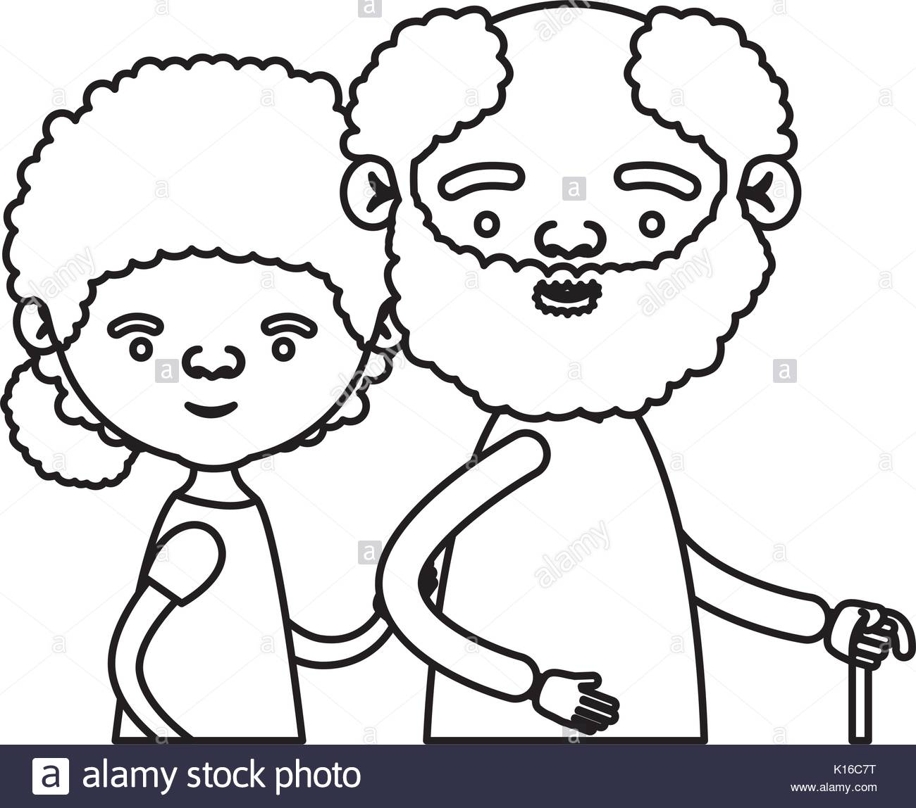 1300x1148 Sketch Silhouette Half Body Couple Elderly Of Grandmother