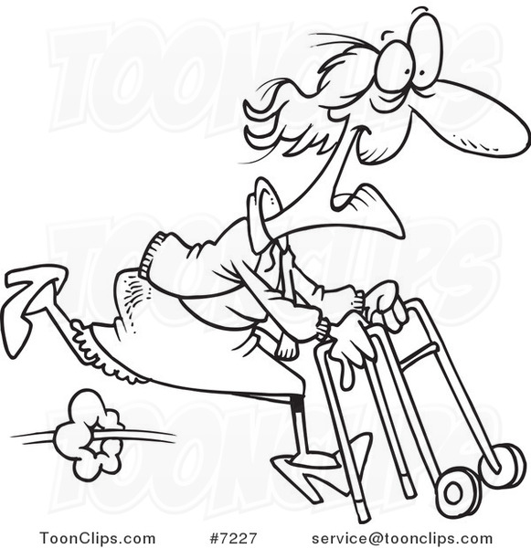 581x600 Cartoon Black And White Line Drawing Of A Feisty Granny Running