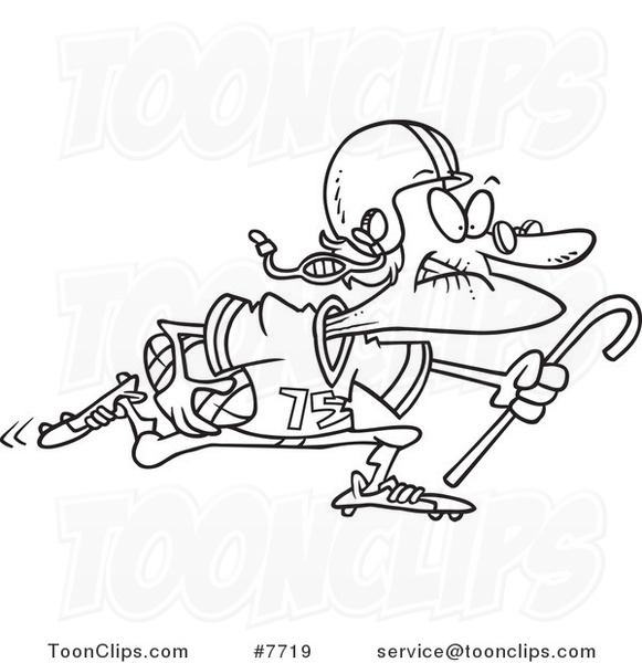 581x600 Cartoon Black And White Line Drawing Of A Granny Football Player