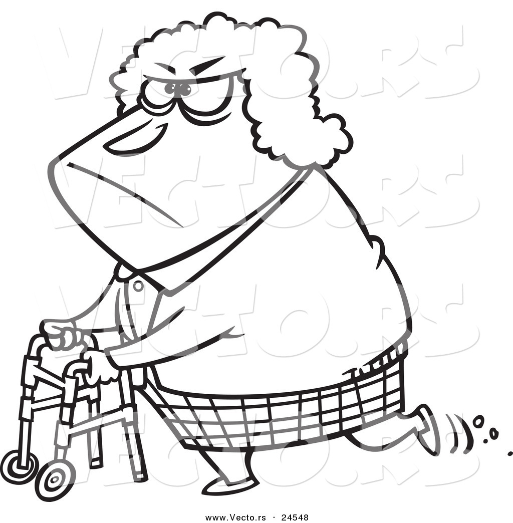 1024x1044 Vector Of A Cartoon Grumpy Granny Using Her Walker