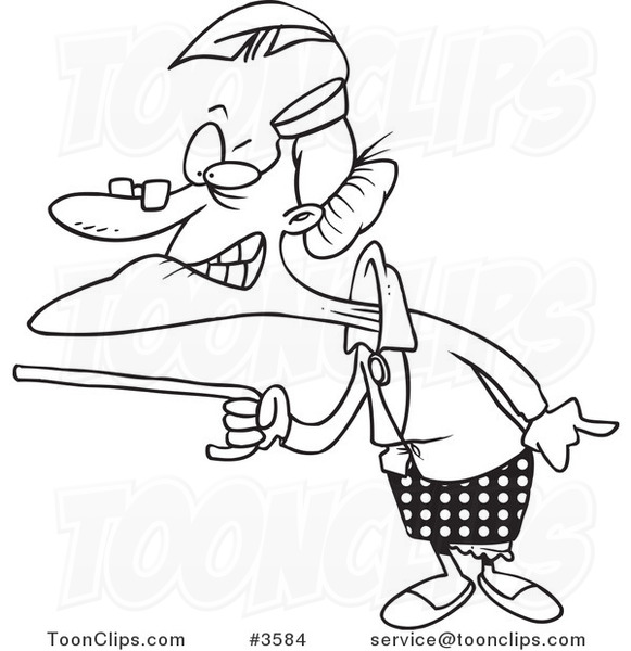 581x600 Cartoon Black And White Line Drawing Of A Mad Granny Waving Her