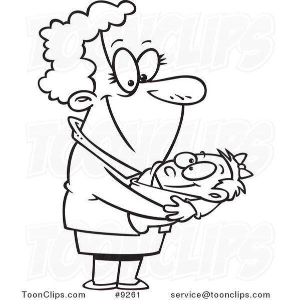 581x600 Cartoon Black And White Line Drawing Of A Proud Granny
