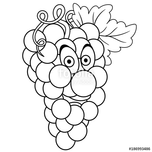 500x500 Coloring Book. Coloring Page. Cartoon Grapes Character. Happy