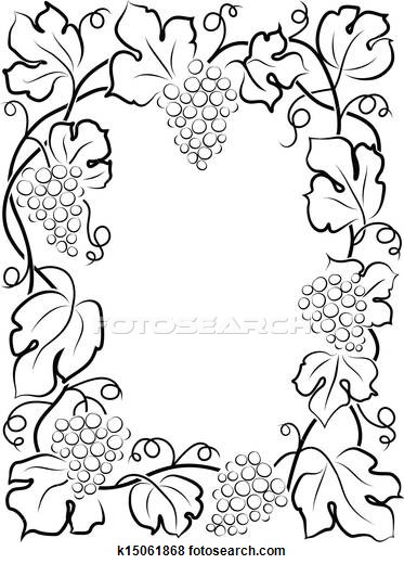 373x520 Illustration Of Black Calligraphy Frame Wine Label Vine Grapes
