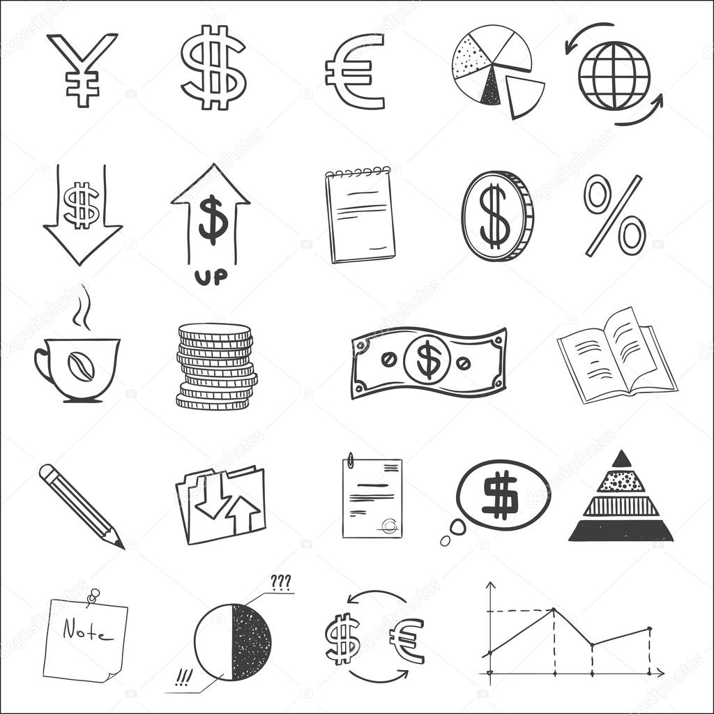 1024x1024 Hand Draw Business Finance Doodle Sketch Money Icon, Dollar Euro