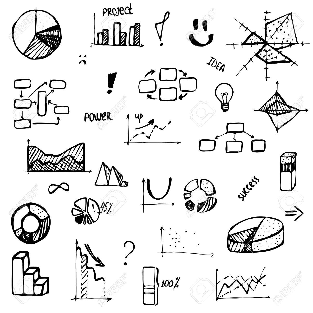 1300x1300 Set Of Hand Drawing Business Diagram (Histogram, Pie Chart, Graph