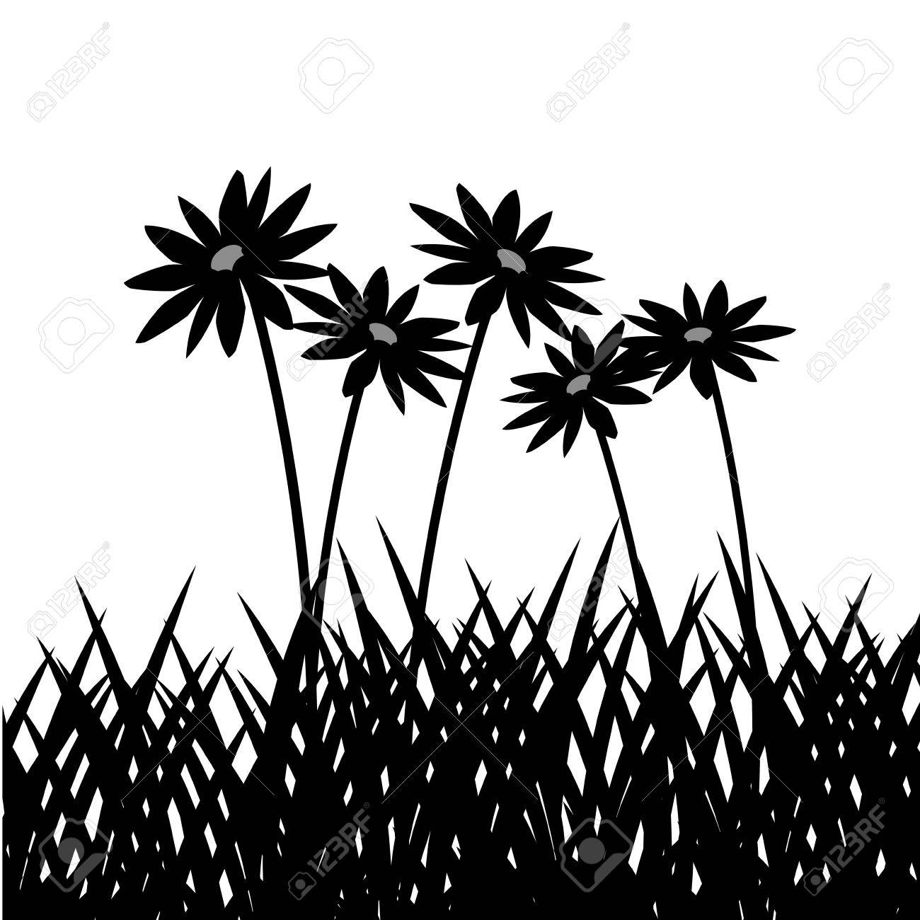 1300x1300 Grass With Flowers Icon. Silhouette Design. Lawn Plant Nature