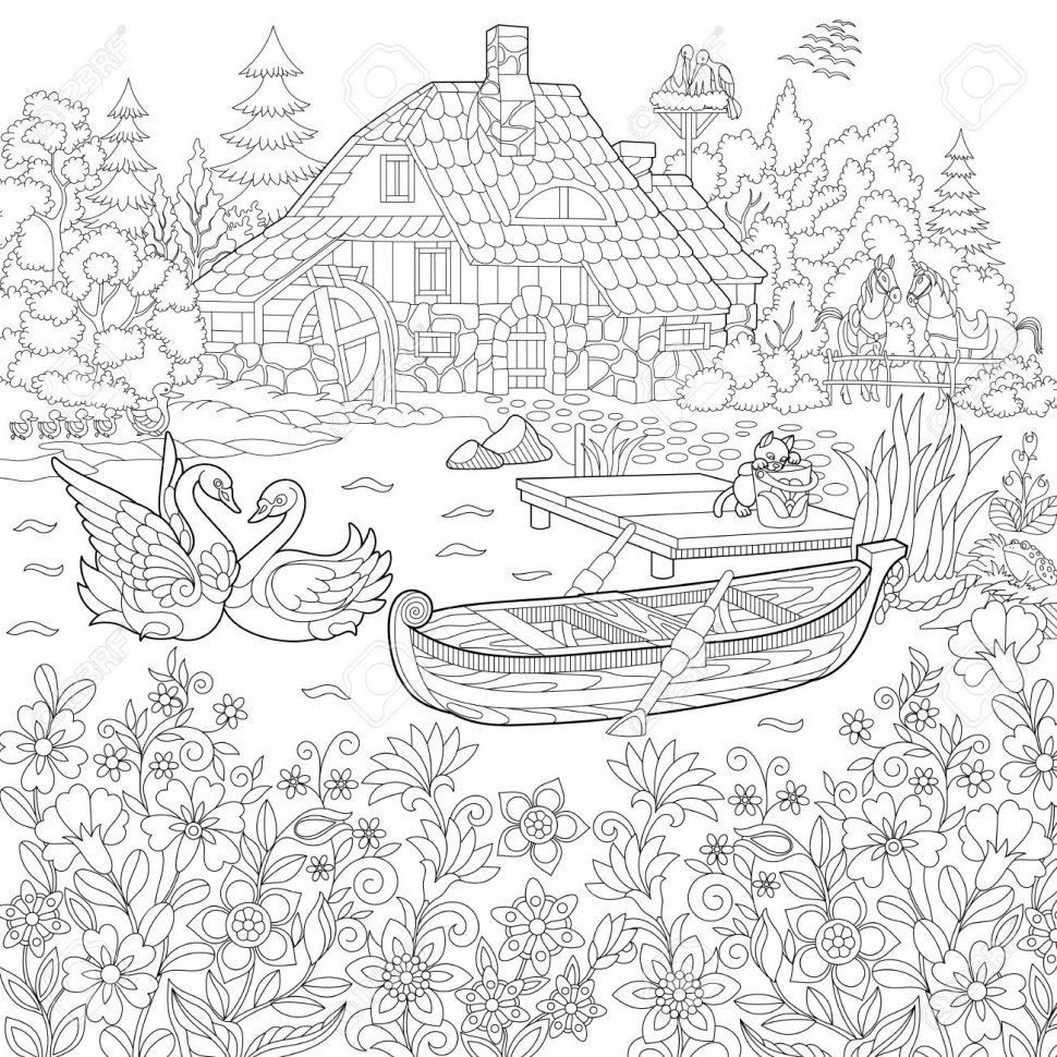 970x970 Coloring Stylized Cartoon Pasturing Cow Flower Blossom Grass