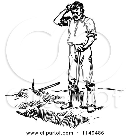 450x470 Clipart Of A Retro Vintage Black And White Man Digging A Grave