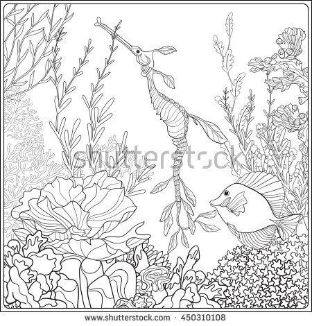 450x470 Drawn Seaweed Underwate Reef