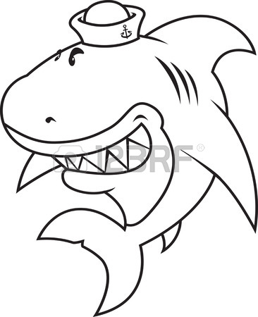 366x450 Funny Looking Great White Shark With Sailor Hat.coloring Book