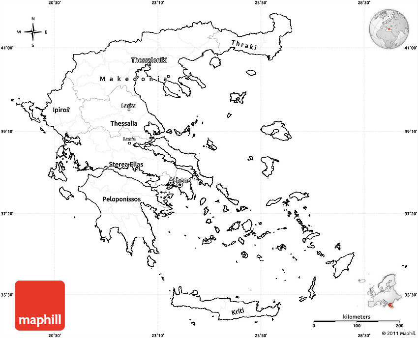 850x688 Blank Simple Map Of Greece, Cropped Outside