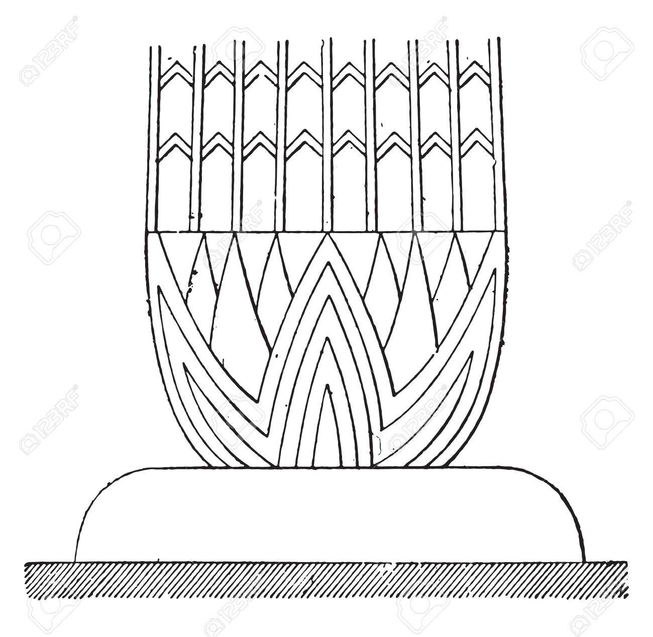 1300x1268 Basic Egyptian Column, Vintage Engraved Illustration. Royalty Free