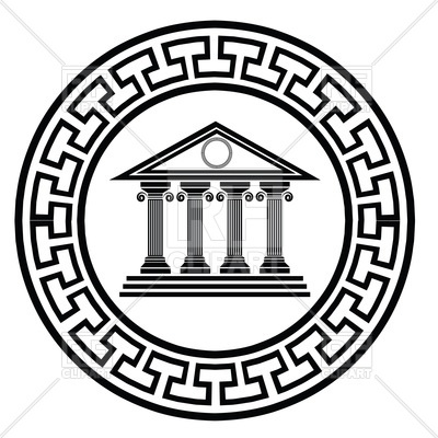 400x400 Ancient Greek Temple In Round Frame Royalty Free Vector Clip Art