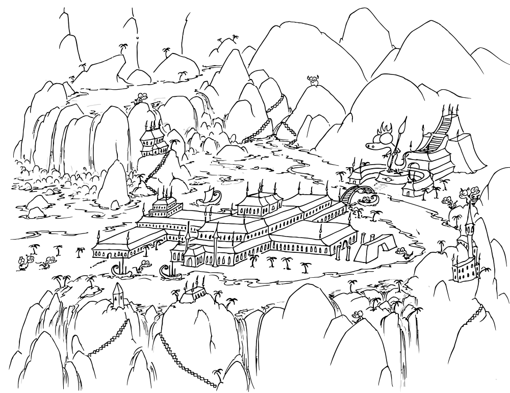 1000x771 Coloring Page Alligator Temple With Giant Alligator Statue