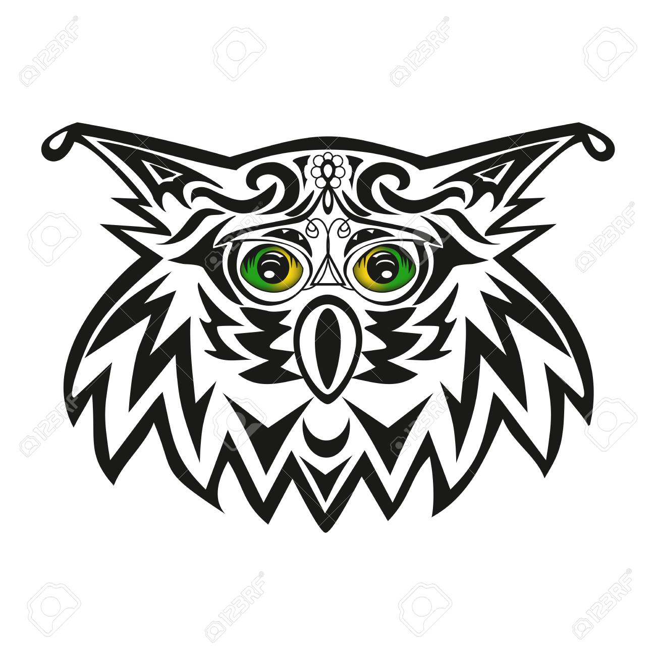 1300x1300 The Head Of An Owl, Tattoo Of An Eagle Owl, Vector A Bird, A Wild