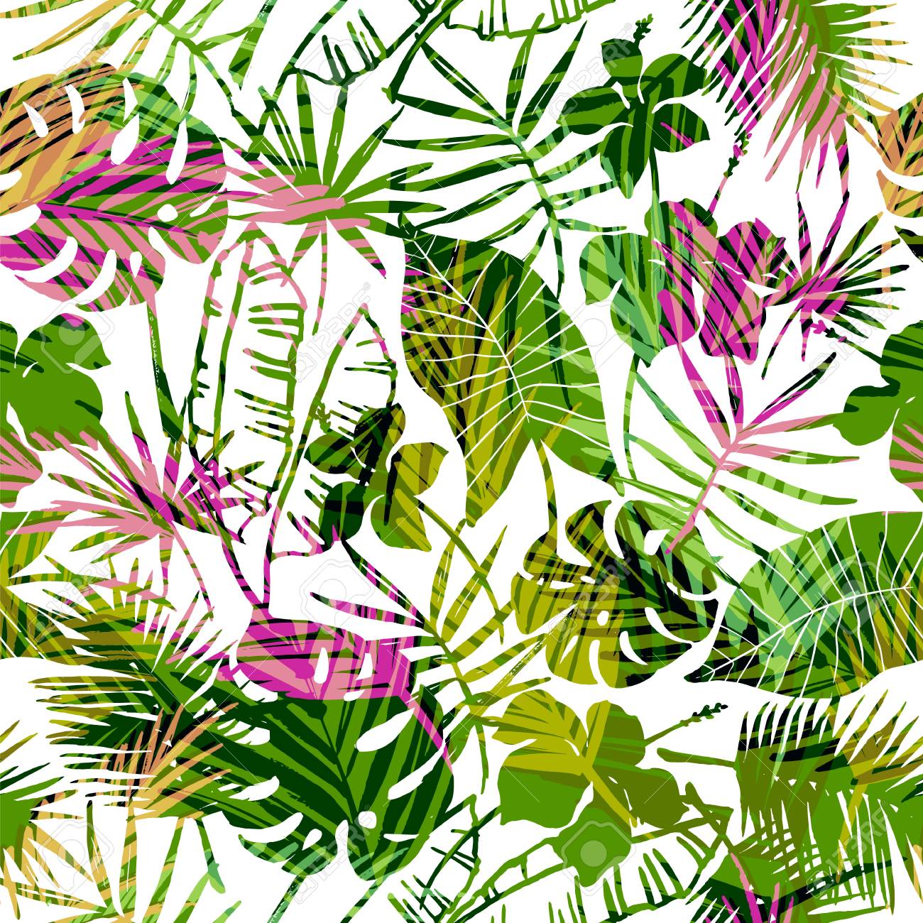 1300x1300 Seamless Exotic Pattern With Tropical Plants. Vector Hand Draw
