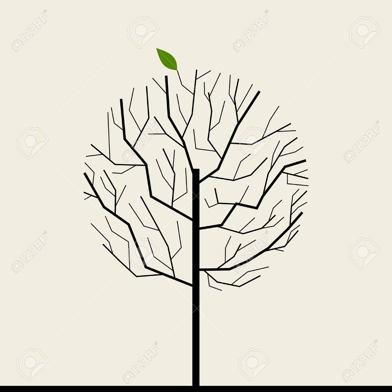 1300x1300 Tree With One Green Leaf A Vector Illustration Royalty Free