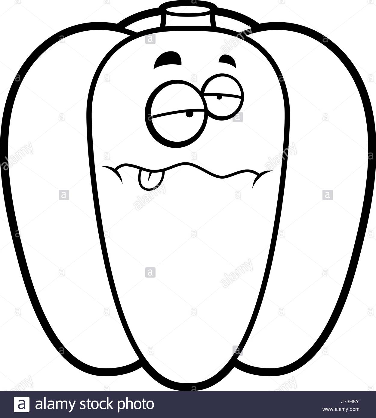 1250x1390 A Cartoon Illustration Of A Green Bell Pepper Looking Sick Stock