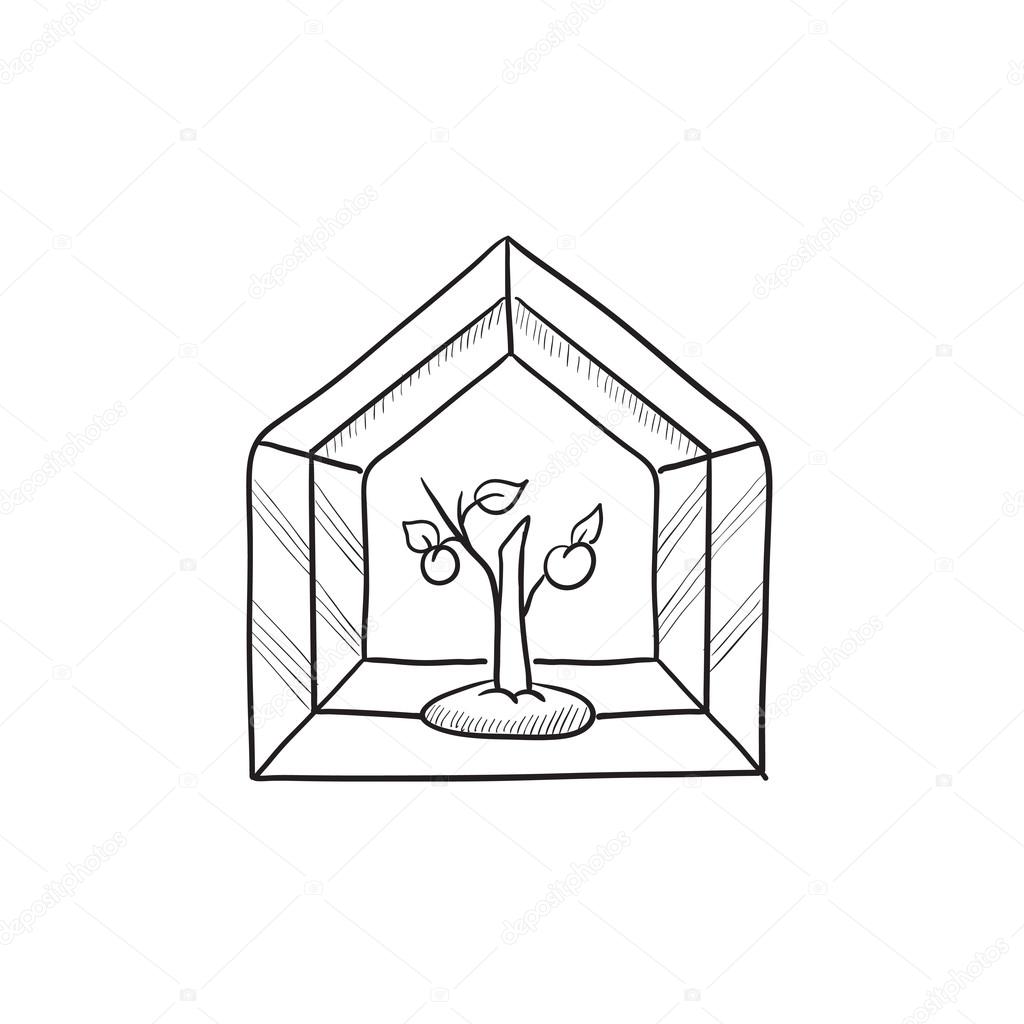 1024x1024 Greenhouse Sketch Icon. Stock Vector Rastudio