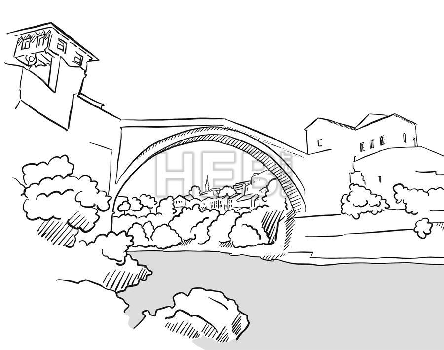 900x710 Mostar Bridge Bosnia Herzegovina Greeting Card Sketch Hebstreits