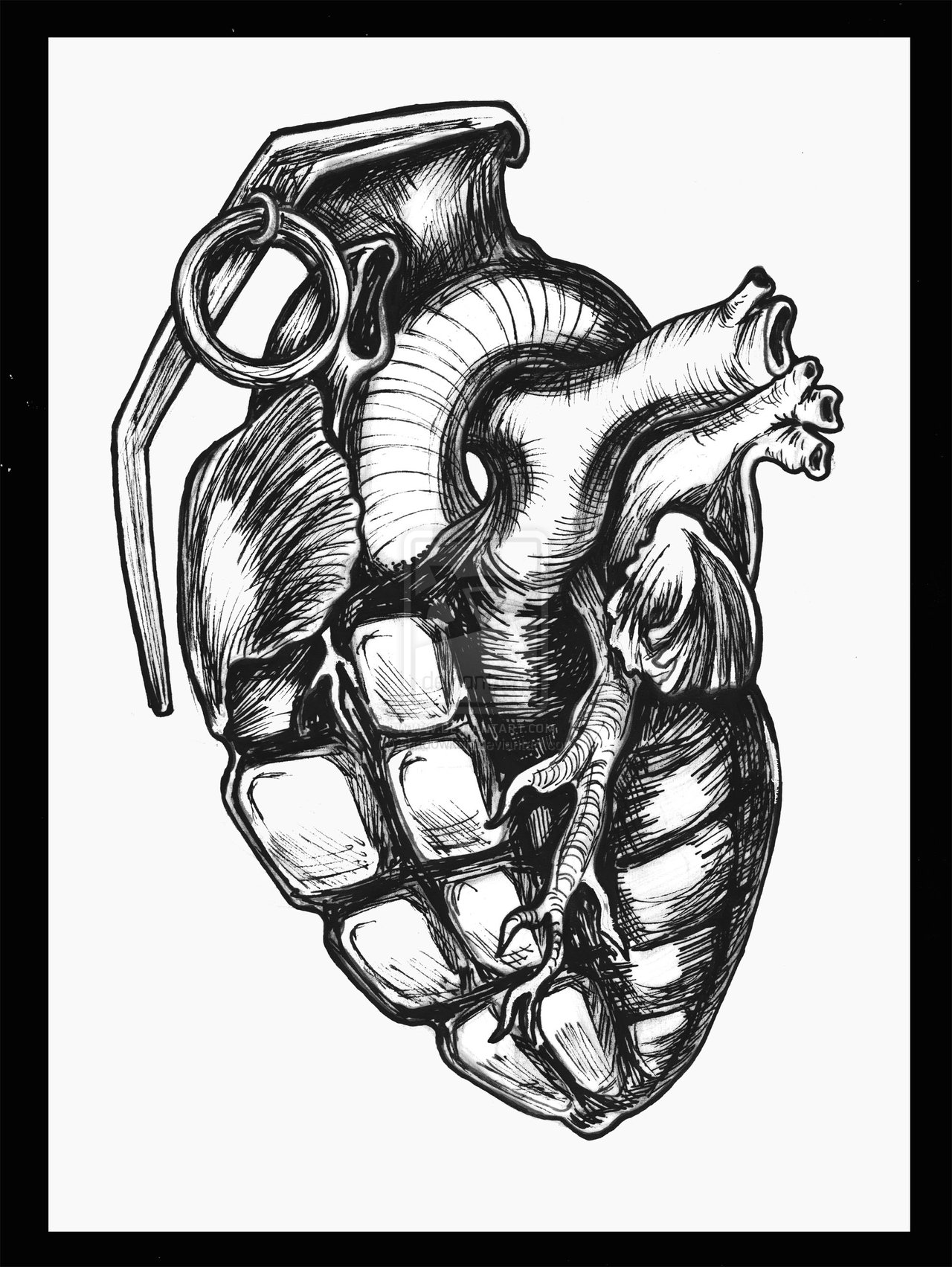 1280x1703 Heart Grenade Sketch Framed By ~shadowkult On D4u