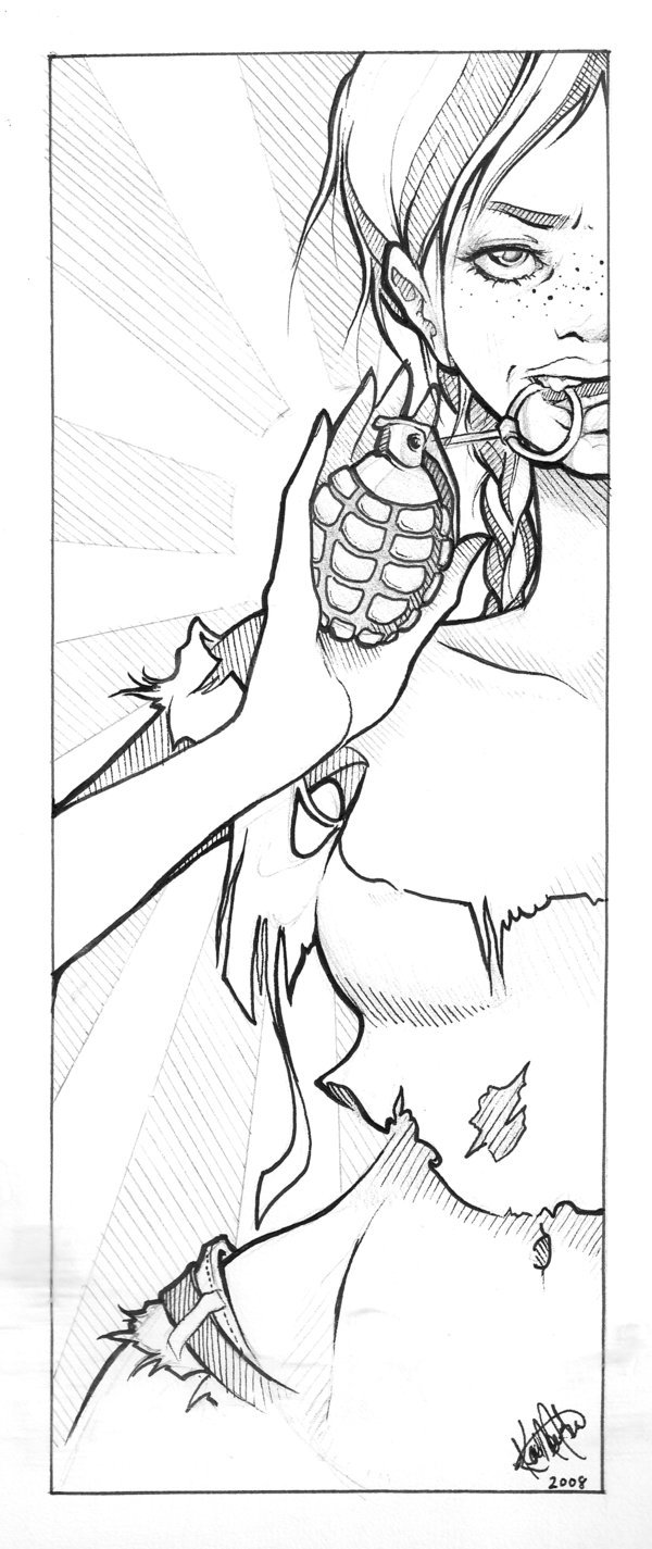 600x1425 Grenade Girl Sketch. By Kerinewton
