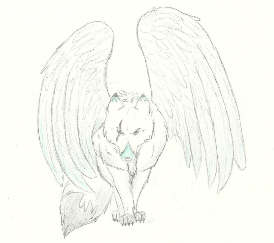 949x842 Winged Green,white And Grey Wolf By Wolfeyes123