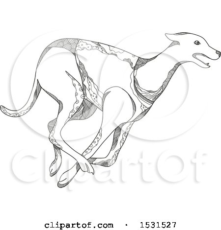 450x470 Clipart Of A Racing Greyhound Dog, Black And White Continuous Line