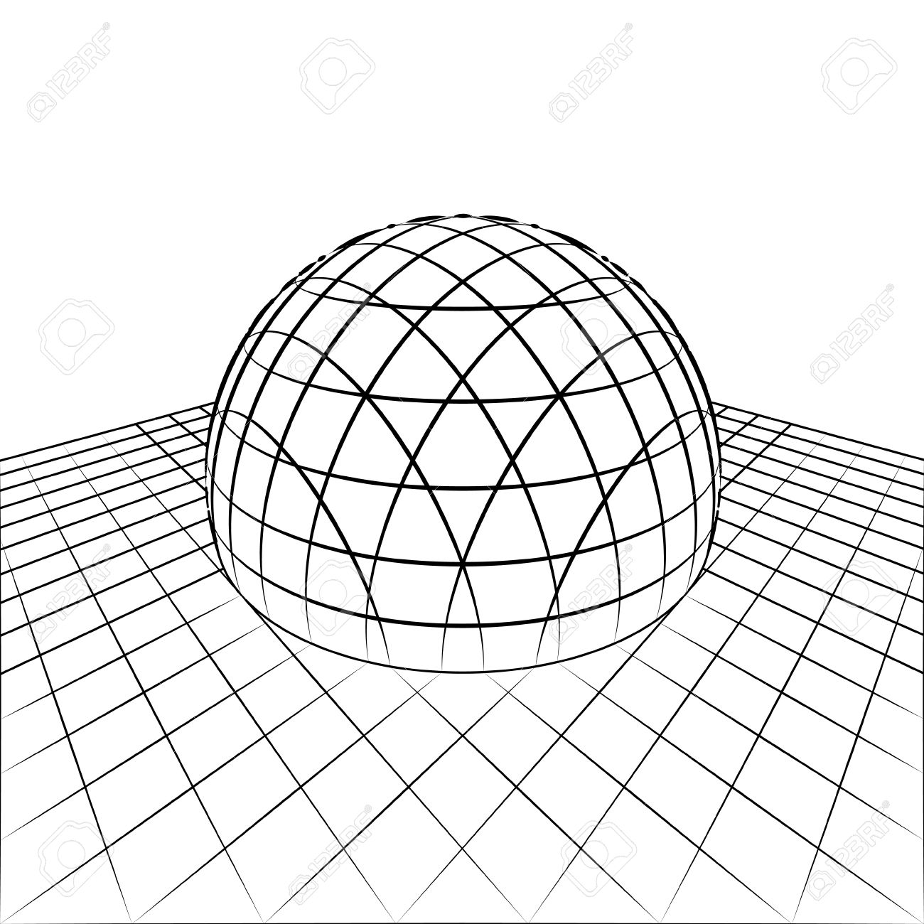 1300x1300 Half Sphere In Grid Line Perspective Drawing Illustration Royalty