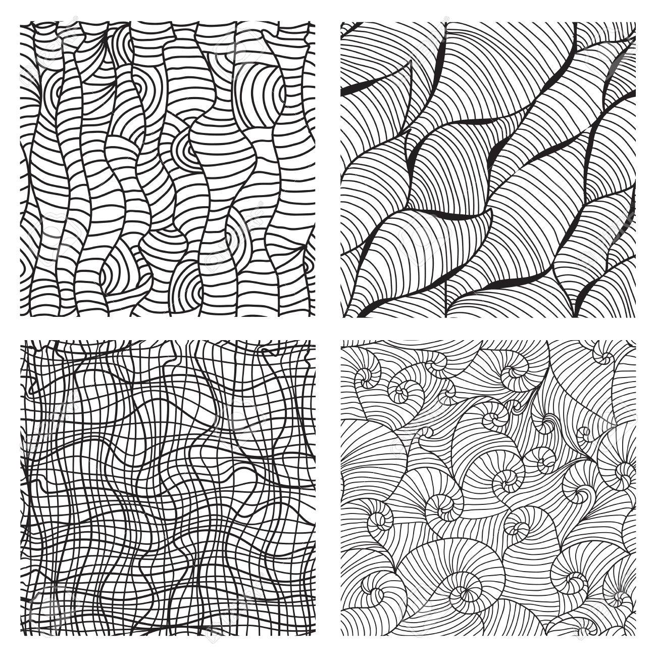 1299x1300 Set Of 4 Elegant Seamless Patterns With Decorative Waves, Wood