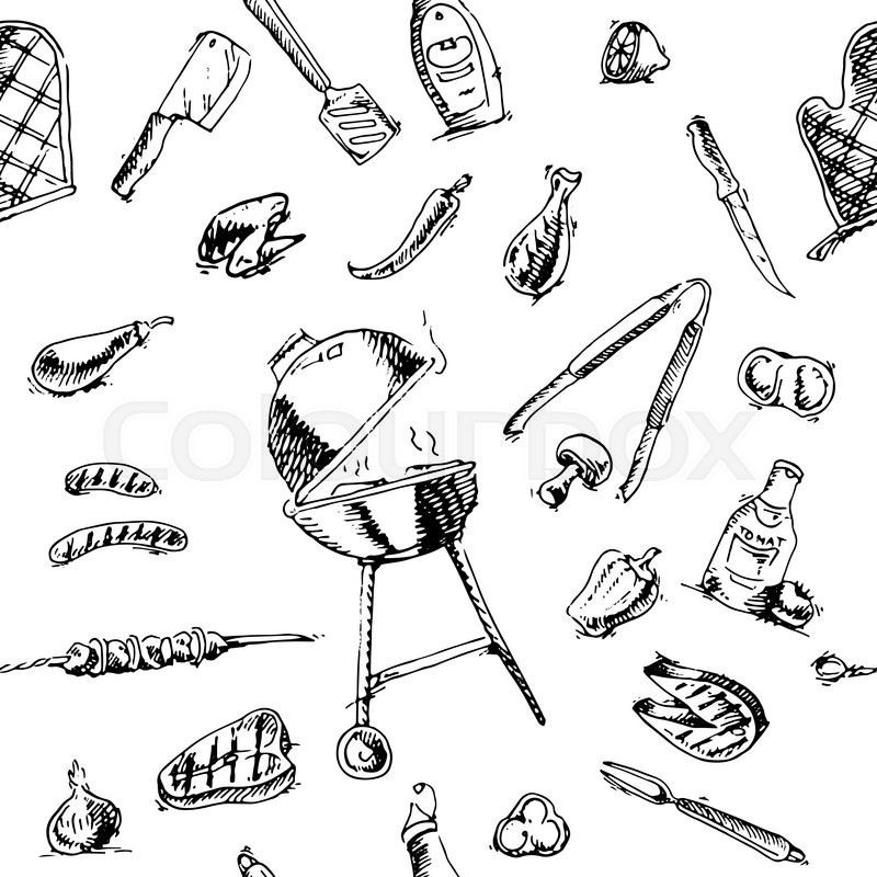 800x800 Seamless Pattern Of Barbecue And Grill Elements. Set Of Elements