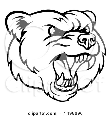 450x470 Clipart Of A Mad Grizzly Bear Mascot Head, Black And White
