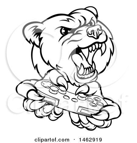 450x470 Clipart Of Blacknd White Mad Grizzly Bear Mascot Holding