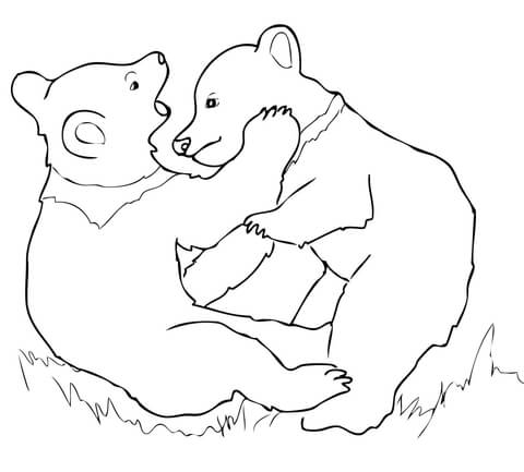 480x433 Grizzly Bear Cubs Playing Coloring Page Free Printable Coloring