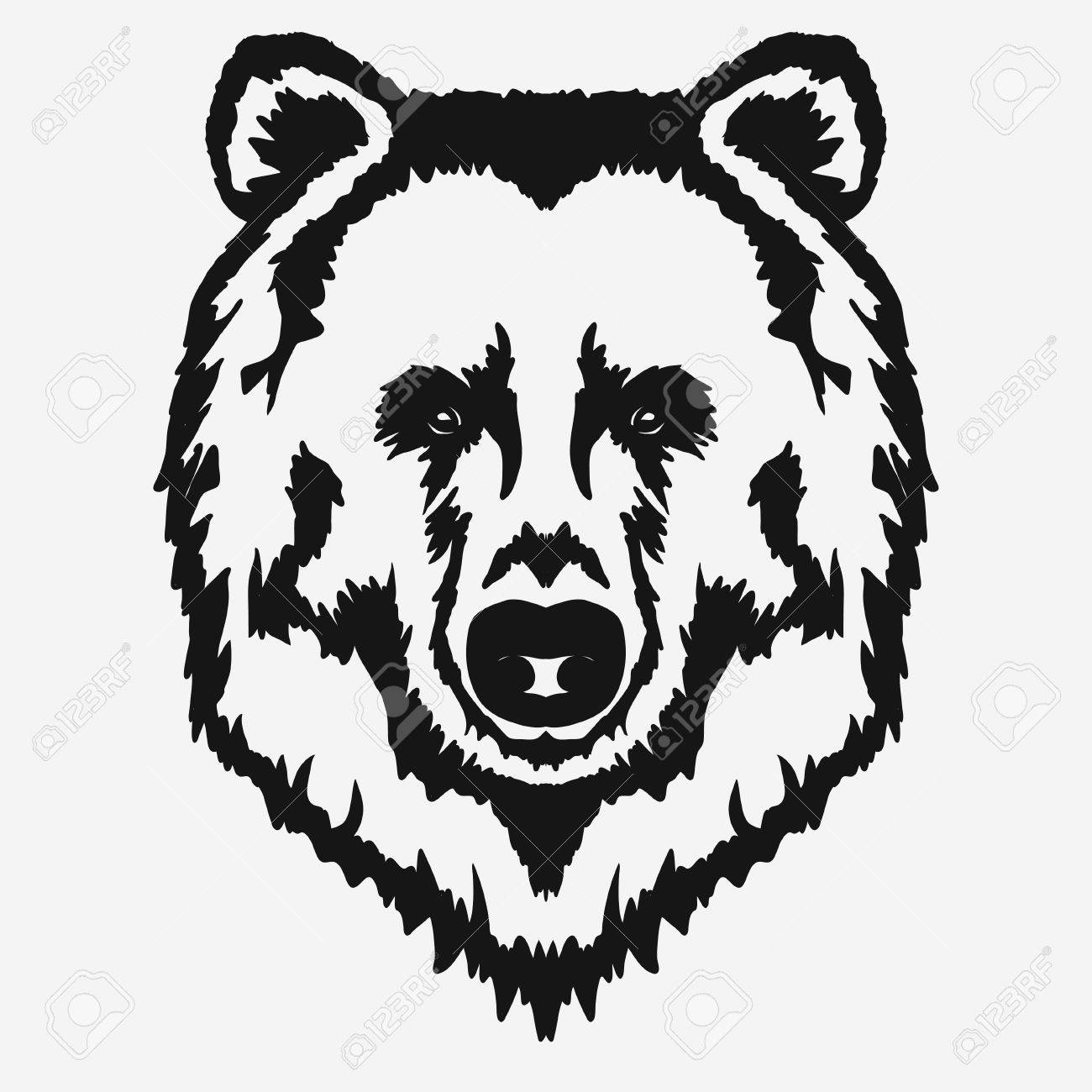 1300x1300 Bear Head Cartoon, Grizzly Mascot Hand Drawn Emblem, Wild Animal