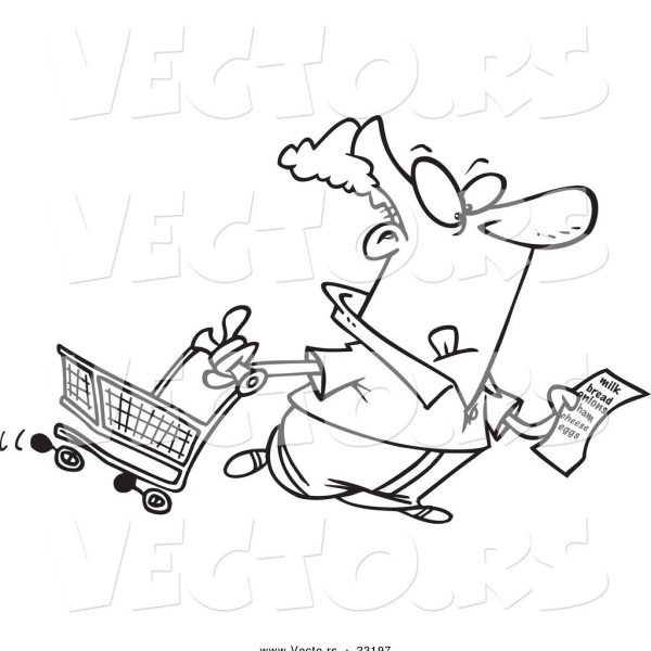 600x600 Vector Of A Cartoon Guy With A Shopping List Coloring Page