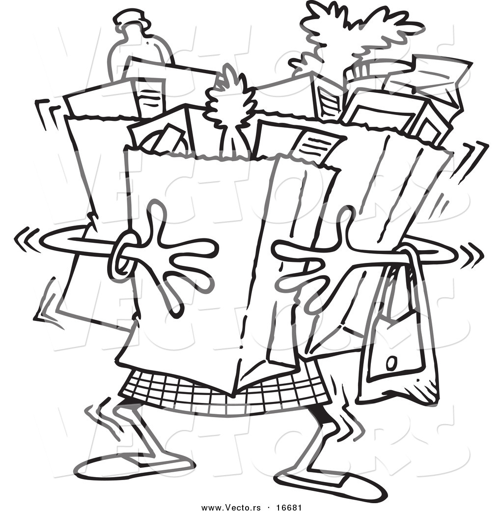 1024x1044 Vector Of A Cartoon Girl Carrying Heavy Grocery Bags