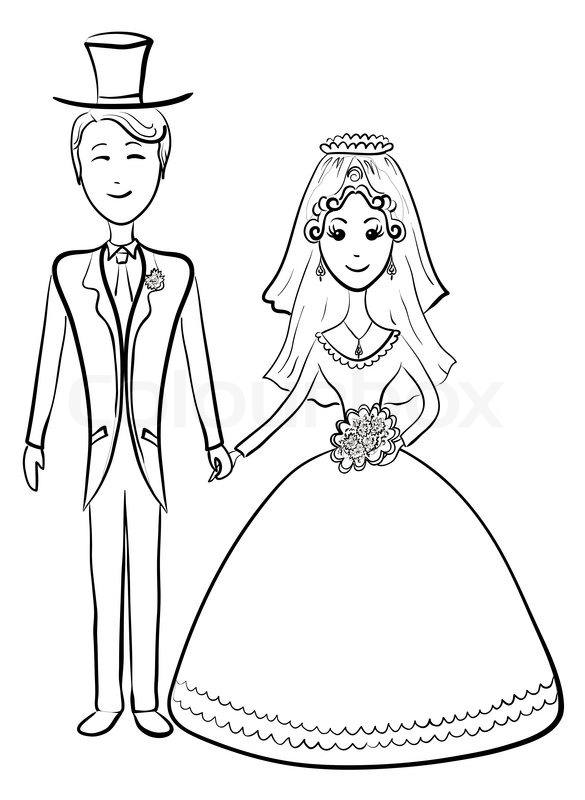 585x800 Cartoon, The Bride And Groom During The Wedding Ceremony, Contours