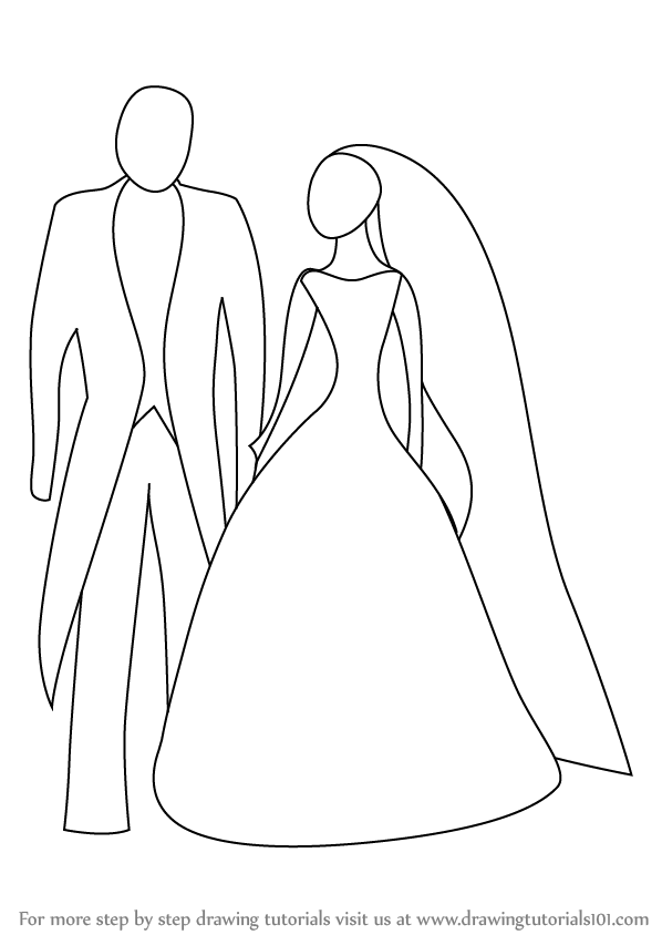 598x844 Learn How To Draw Bride And Groom For Kids (Famous People) Step By