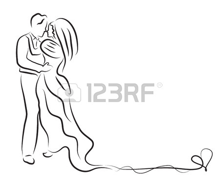 450x380 Silhouette Of Bride And Groom, Newlyweds Sketch, Hand Drawing