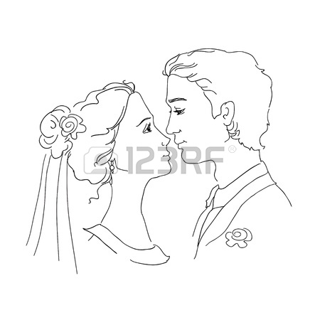450x450 Sketch Of Bride And Groom Man And Woman Are Looking At Each