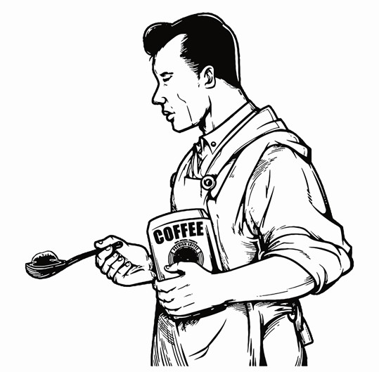 539x529 Of Man Holding Spoon With Ground Coffee Vintage Coffee Ink Drawing