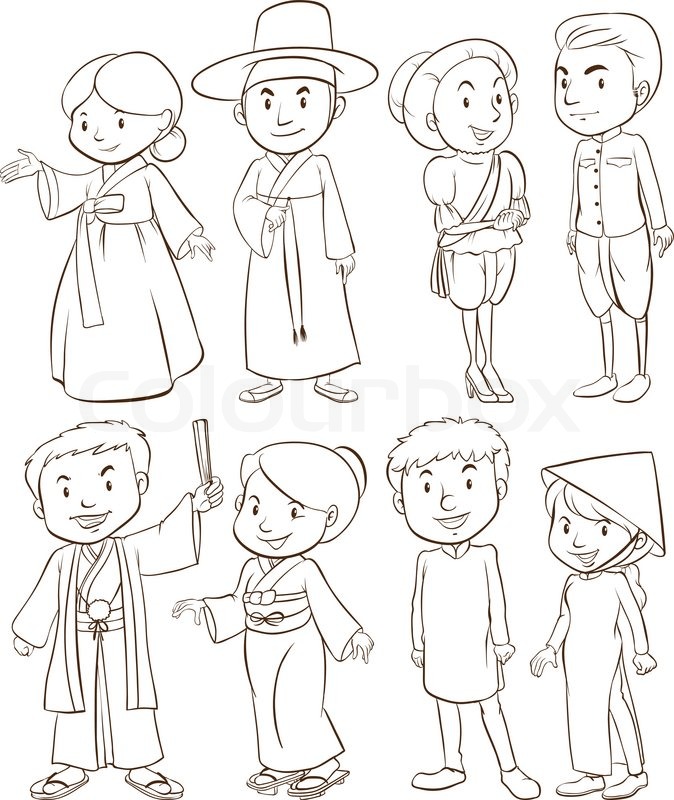 674x800 A Plain Drawing Of A Group Of Asian People On A White Background