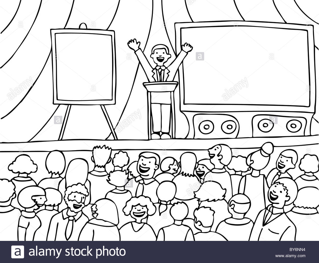 1300x1070 Public Speaker Presenting To A Large Group Of People On A Stage