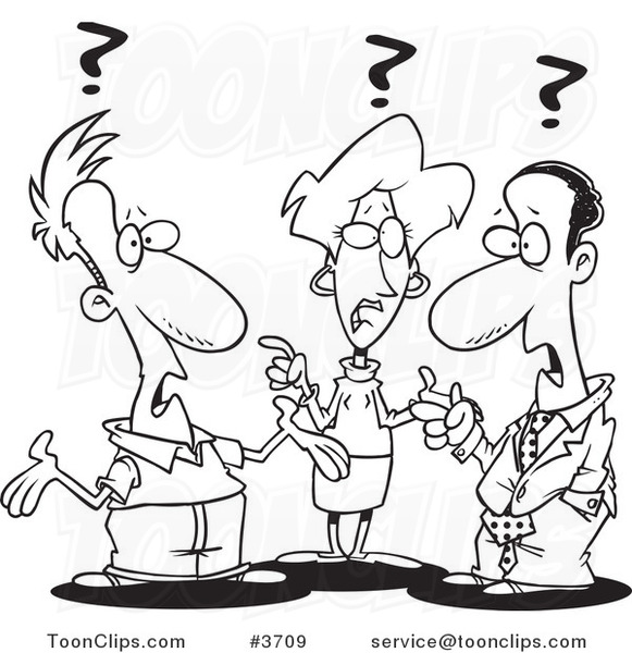 581x600 Cartoon Black And White Line Drawing Of A Group Of Confused